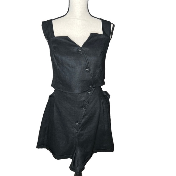 Anthropologie Eva Franco Black Linen Cropped Top & Shorts 2 Piece Set Size 12 - Picture 14 of 16